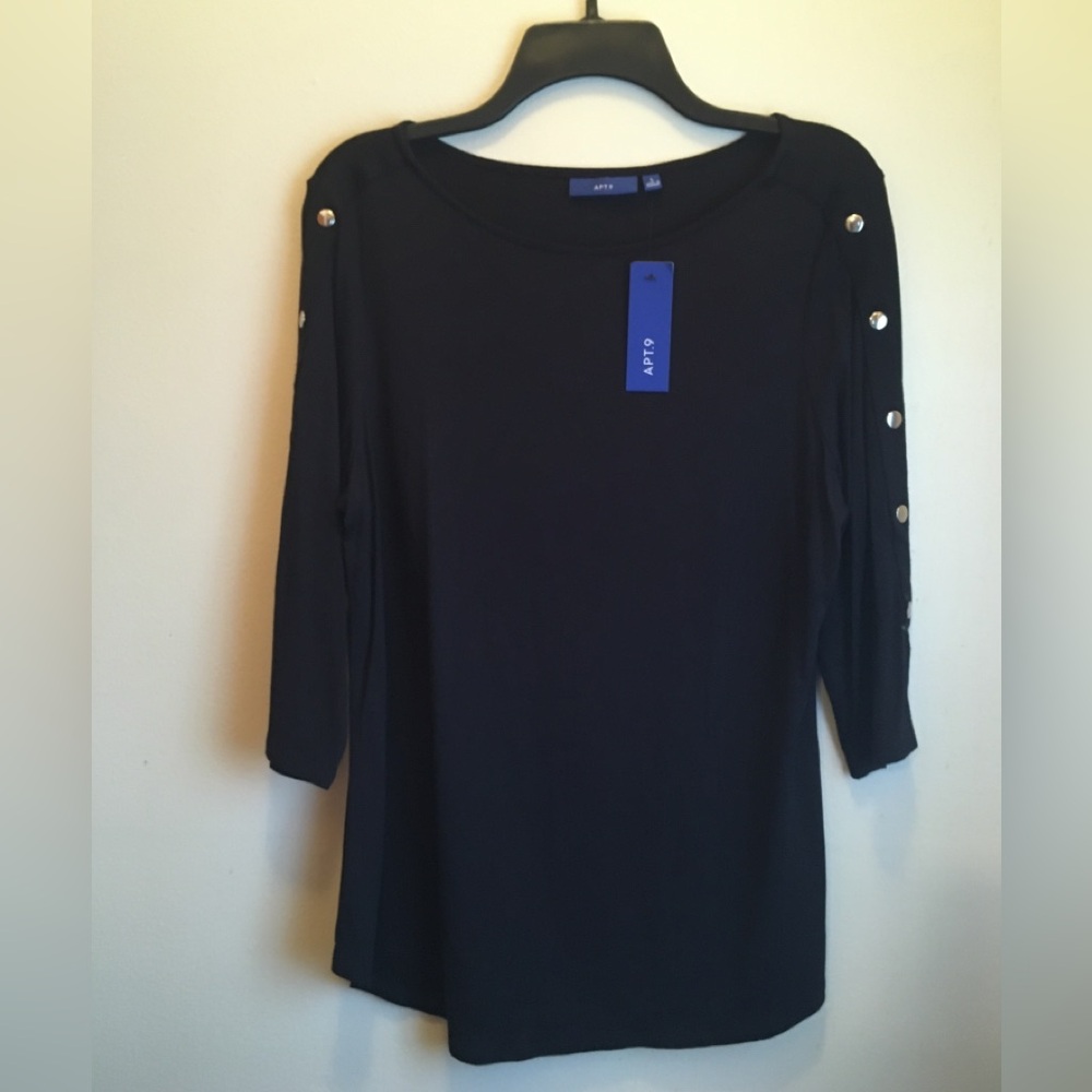 Apt. 9 Women's Black Long Sleeve Top with Button Details